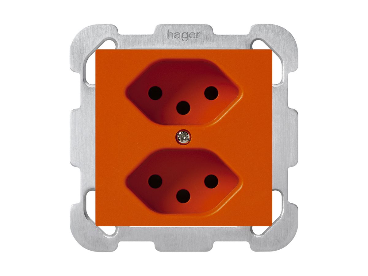 UP-Steckdose kallysto 2×T13 orange mit Befestigungsplatte