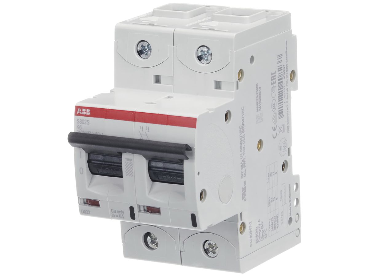 Leitungsschutzschalter ABB S802S-K6 2P 400V K-6A 50kA 3TE