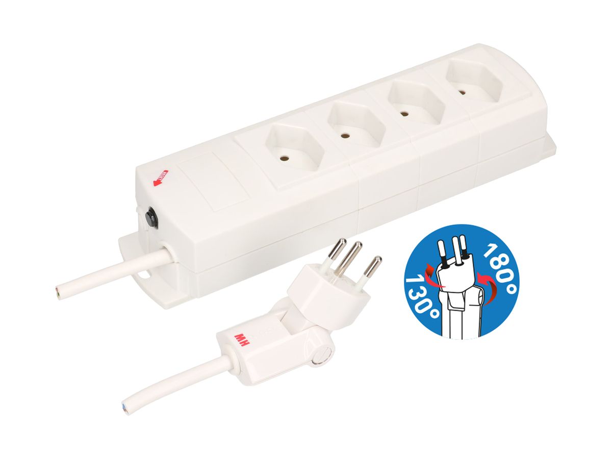 Steckdosenleiste MH 4×T13 Prime-Line Td 3×1mm² 3m weiss Clip-Clap