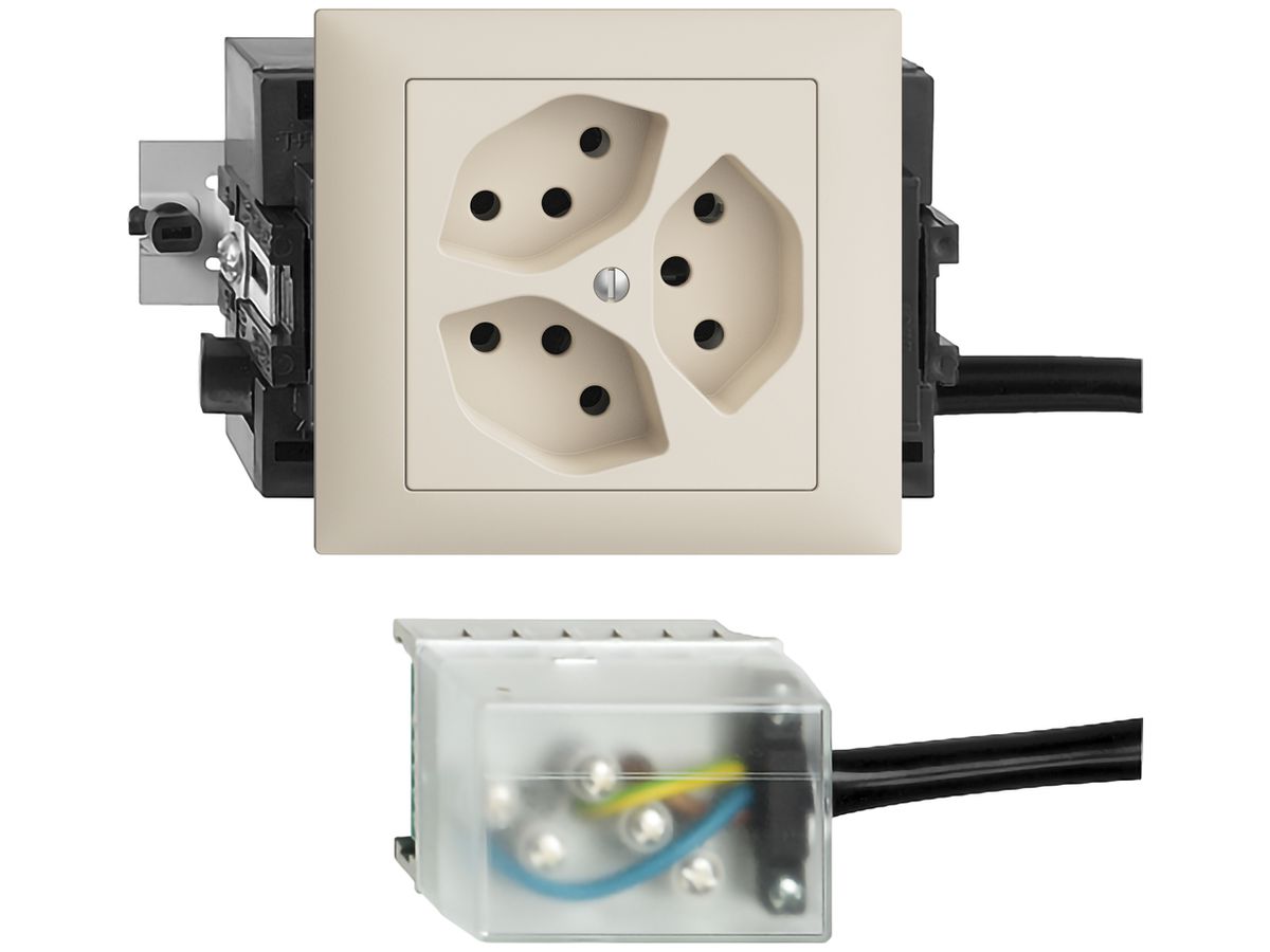 EB-Steckdose EDIZIOdue 3×T13 L3 53mm crema, für Flachkabel Powerbus