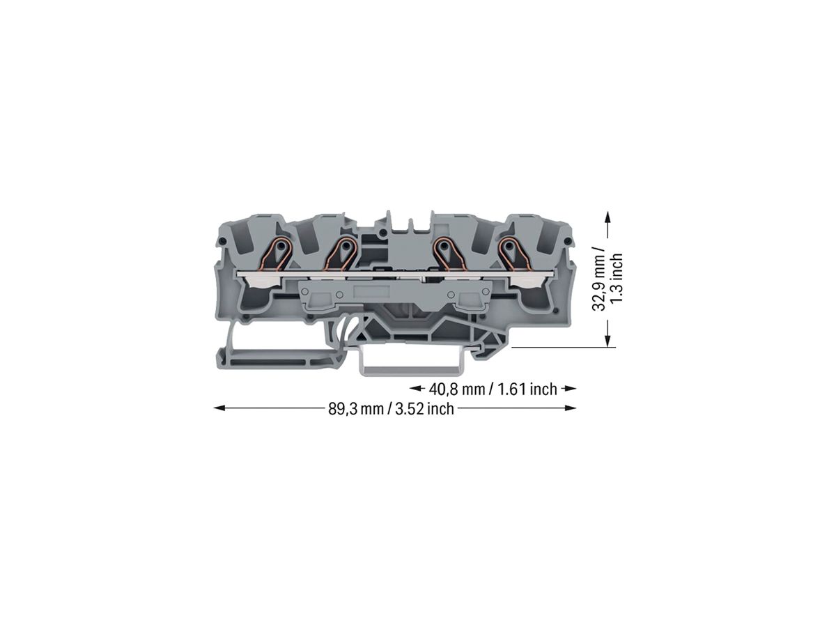 Durchgangs-Reihenklemme WAGO TOPJOB S 6mm² 41A 800V Push-in 4×1 TH35 grau