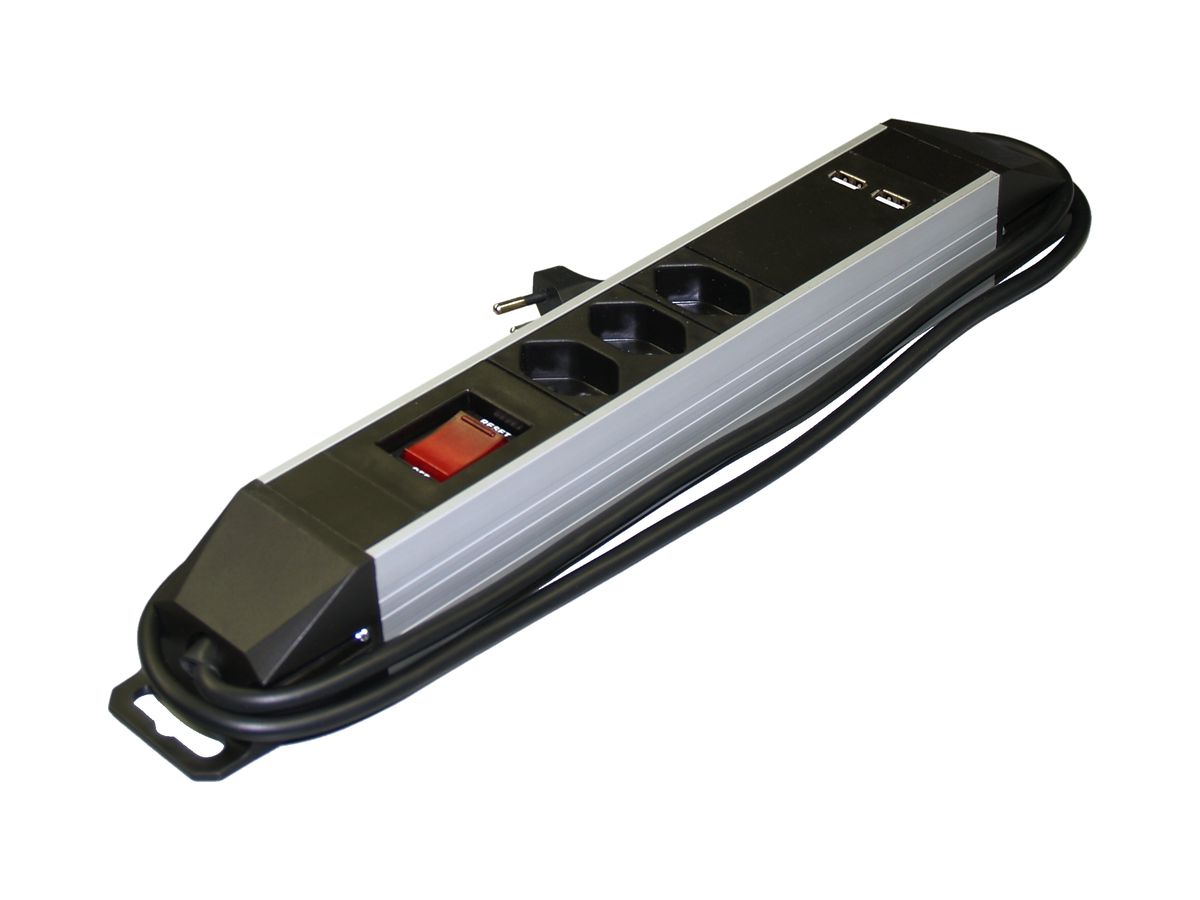 Steckdosenleiste alu 3×T13 3×1mm² 1,5m mit 2×USB ...
