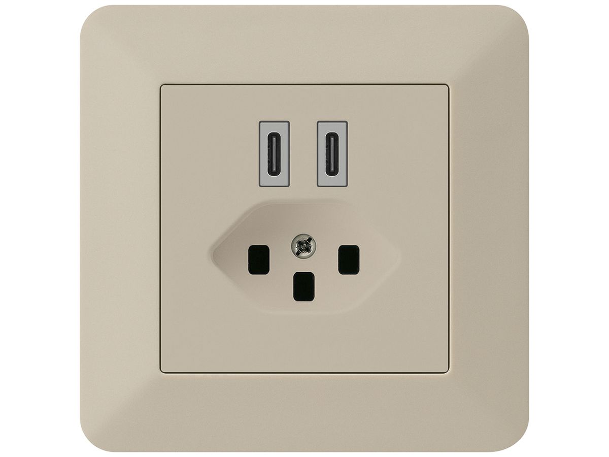 UP-USB-Ladesteckdose Hager kallysto.trend C-C 20W+T23 5V 94×94mm beige