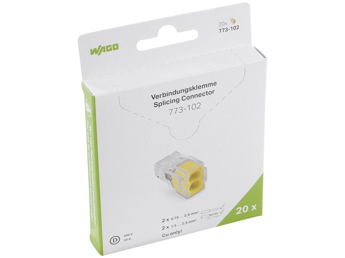 Verbindungsklemme WAGO 773-102 in Blister 20 Stück 2L 0.75…2.5mm² 24A 450V