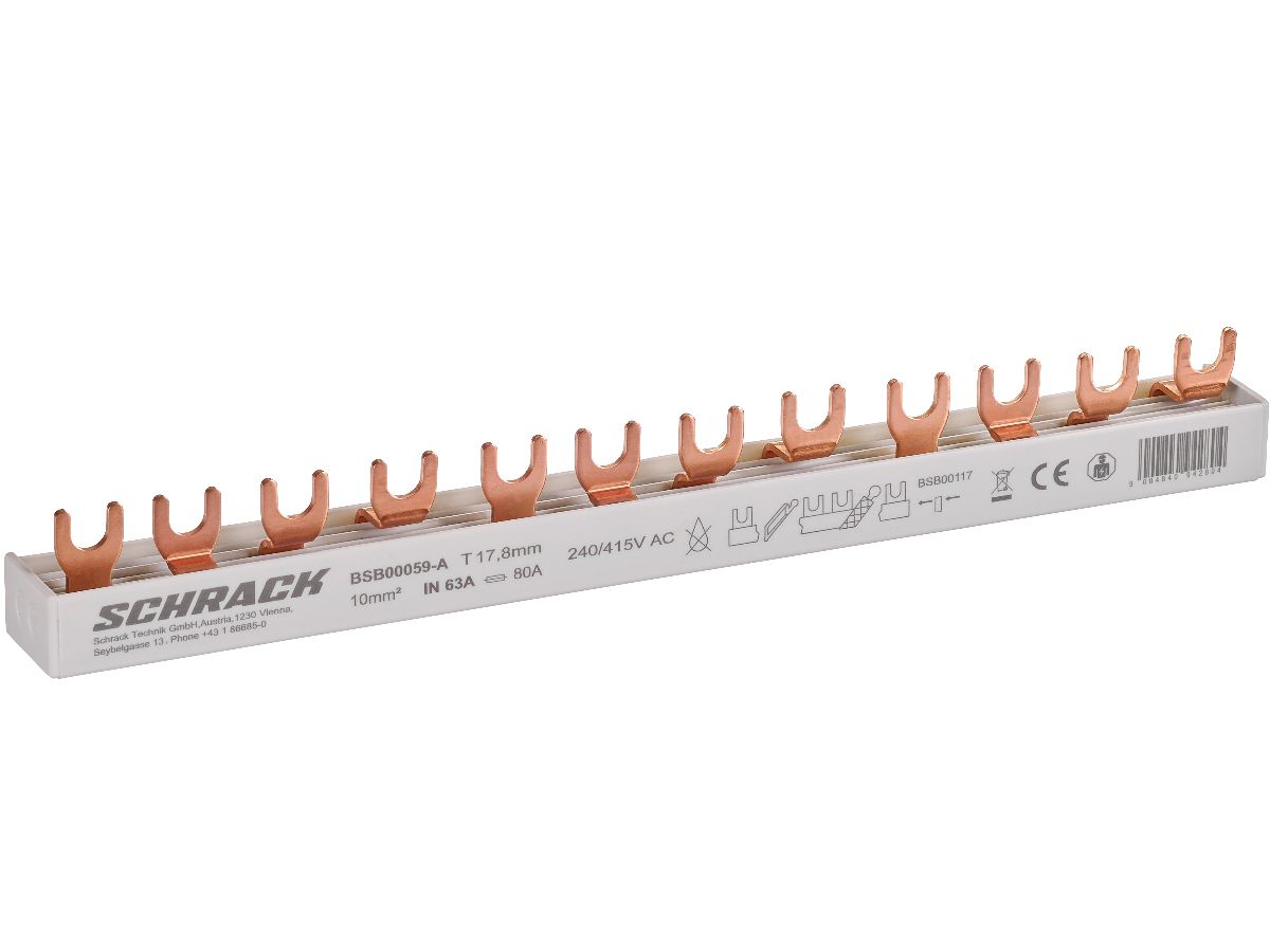 Kammschiene Schrack 4P 3L+N 10mm² - 3x L1L2L3N 12TE 210mm gu
