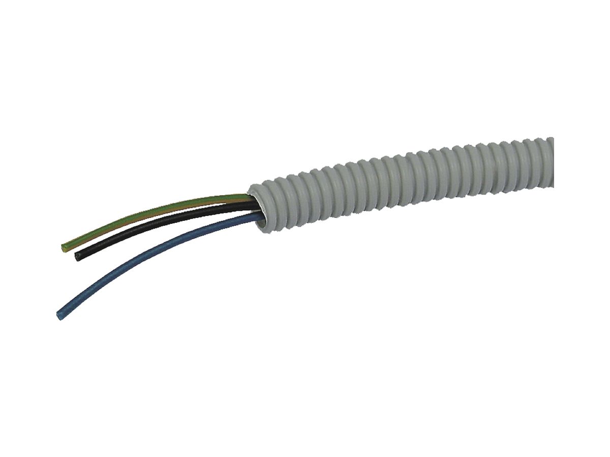 Rohr Prefile Plica mit 3×1.5mm² M20 hellgrau Draht: violett, blau, gelb/grün