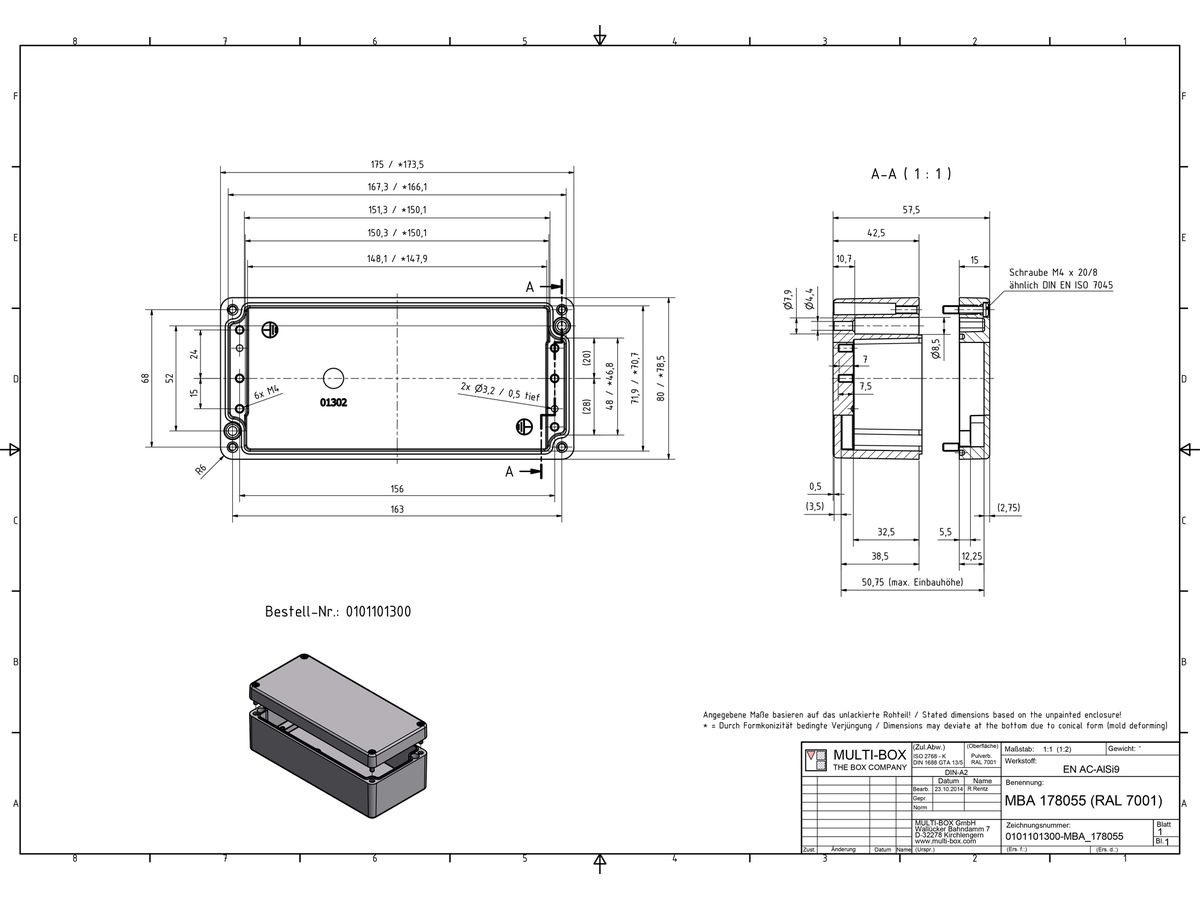Aluminiumgehäuse SWIB ENSTO AG 80×175×57mm IP66 grau