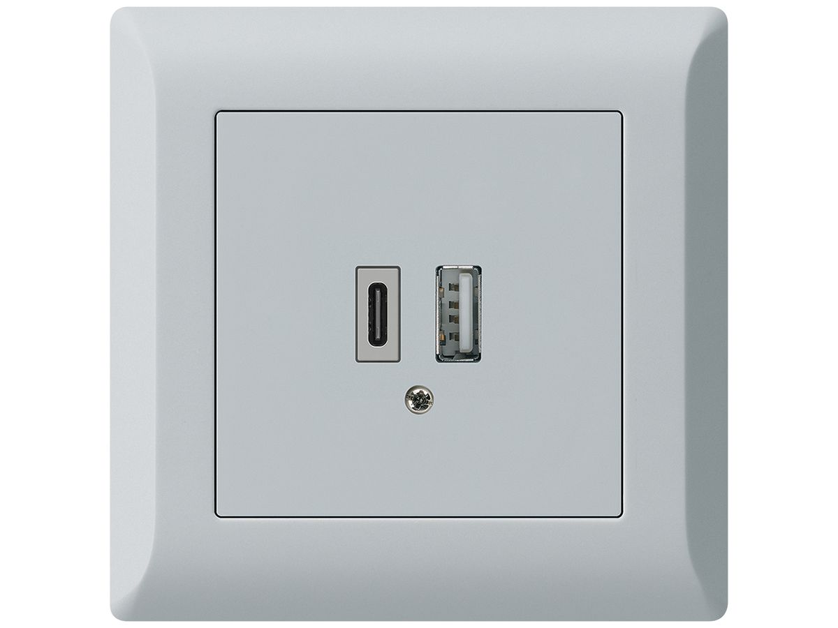UP-USB-Ladesteckdose kallysto.line 18W PD 1×Typ A+1×Typ C hellgrau