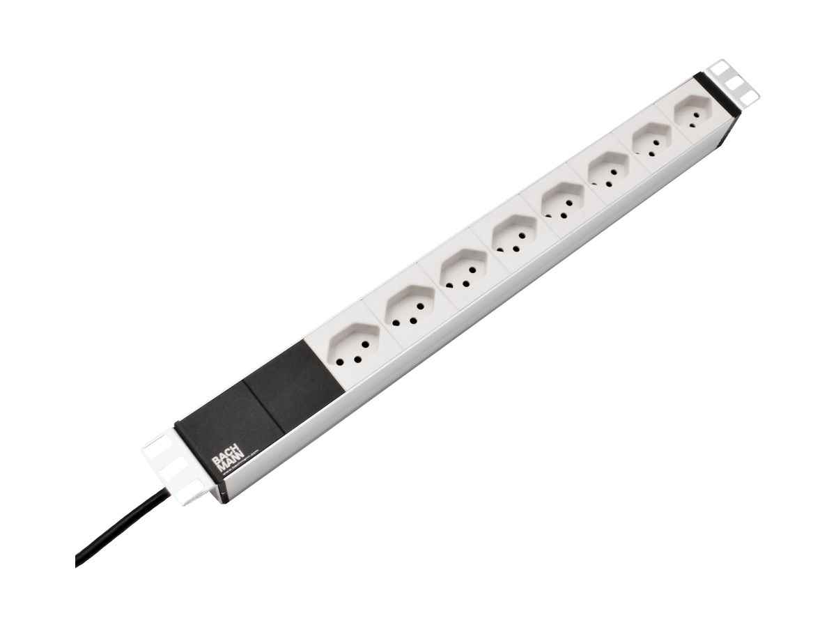 Steckdosenleiste 19" MH 8×T13 1HE, Td 3×1.5mm², 3m, alu/weiss