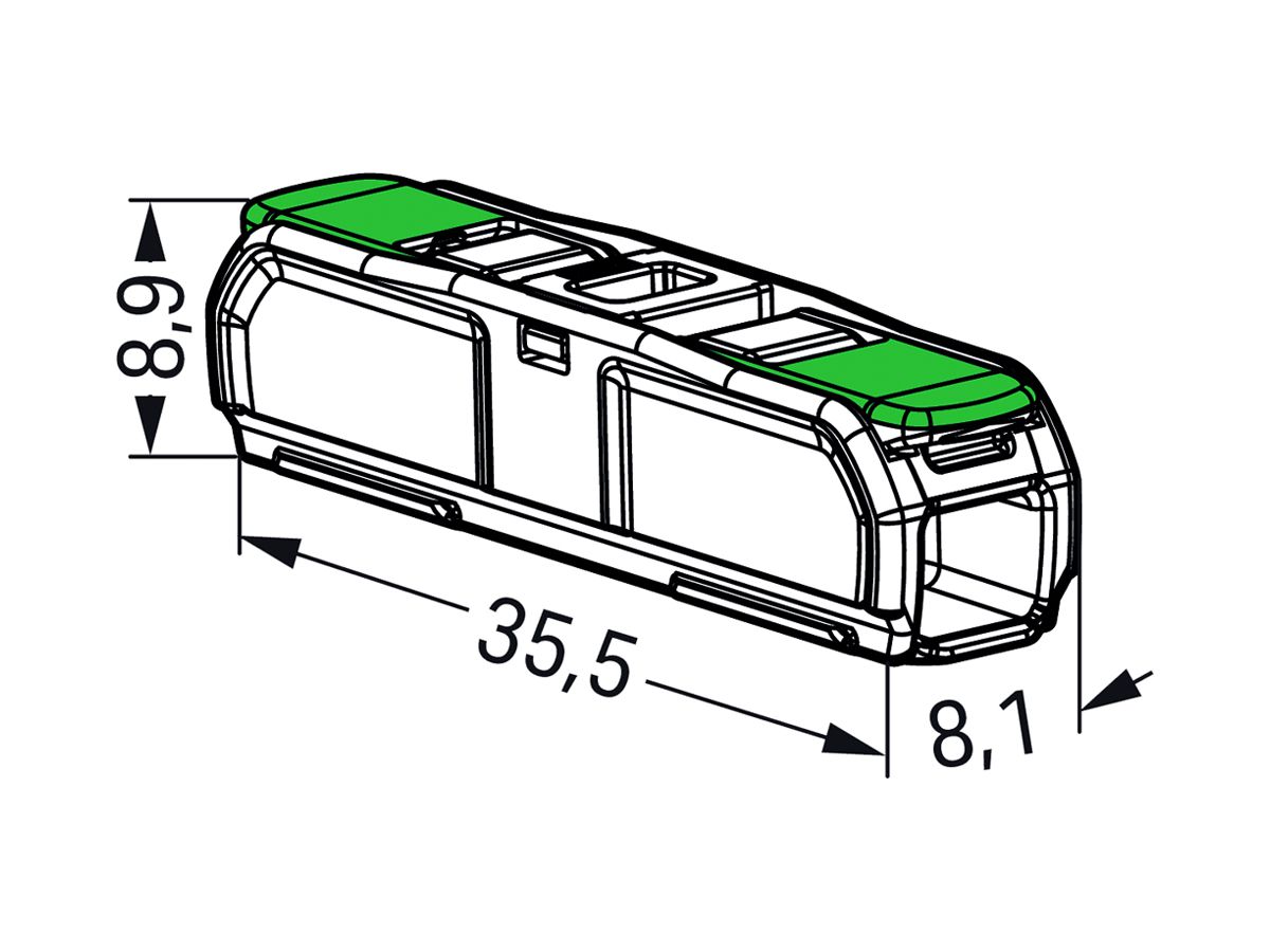 Verbindungsklemme WAGO Green Range 2L 0.34…4mm² mit Hebel gn Transparent