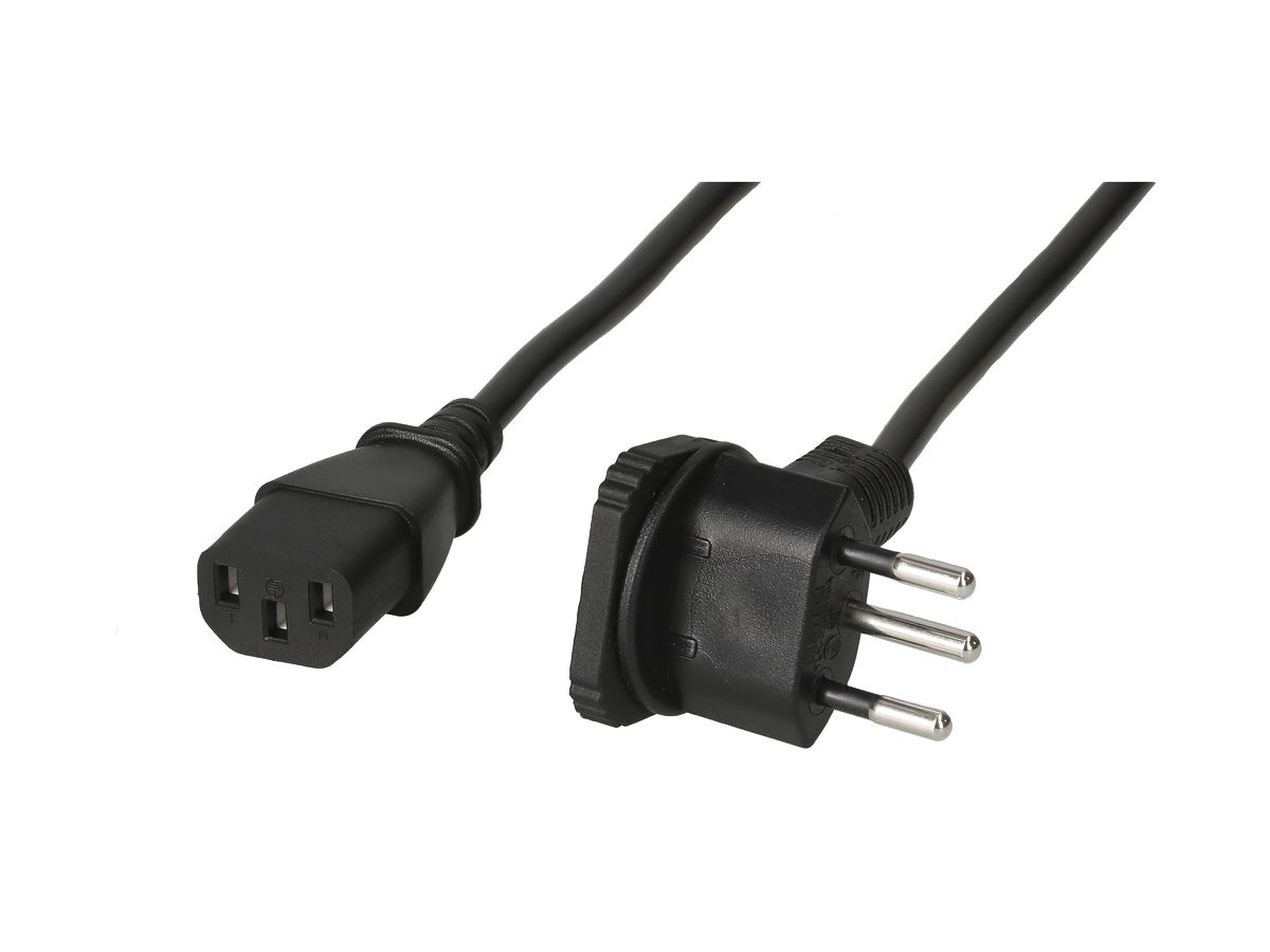 Apparatekabel MH, T12 Flachwinkel/C13, Td 3×0.75mm² 2m, schwarz