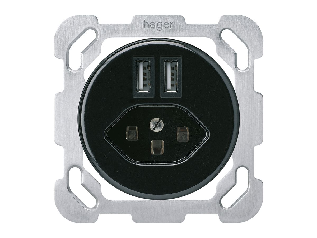 UP-Steckdose 2×USB & Typ 23 basico B 2400mA schwarz