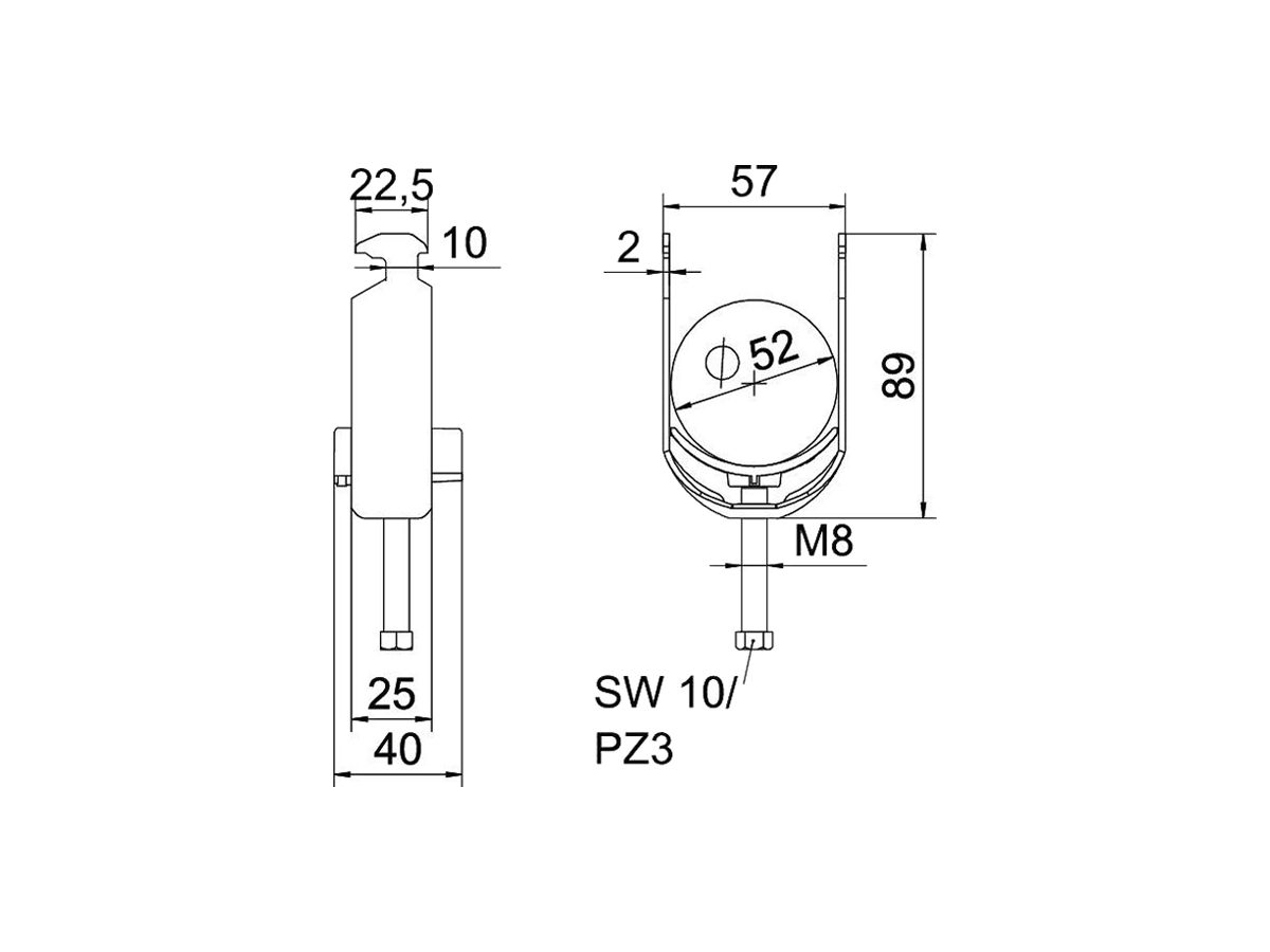 Schnellverleger BET 2056 H-Fuss Kunststoff 46…52mm 2×Kabel Aluminium