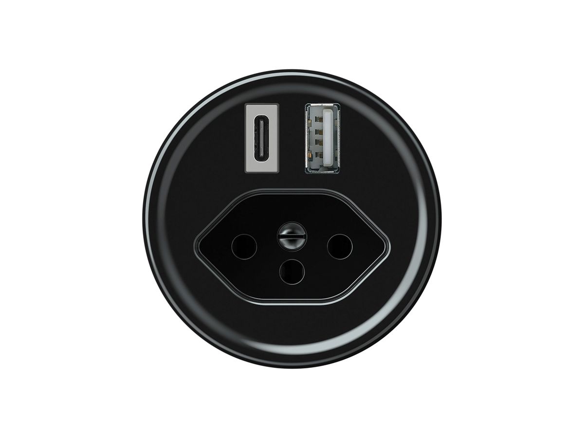 USB-Ladesteckdose origin 1×USB-A 1×USB-C 3000mA 5V mit Typ 13 schwarz