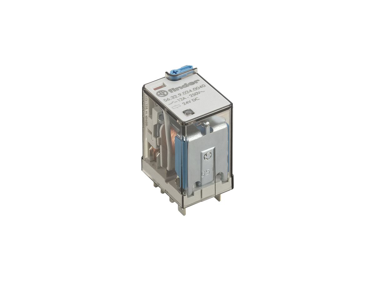 Leistungsrelais Finder 56 2W 12A/24VDC AgNi Prüftaste/LED/Freilaufdiode/Anzeige