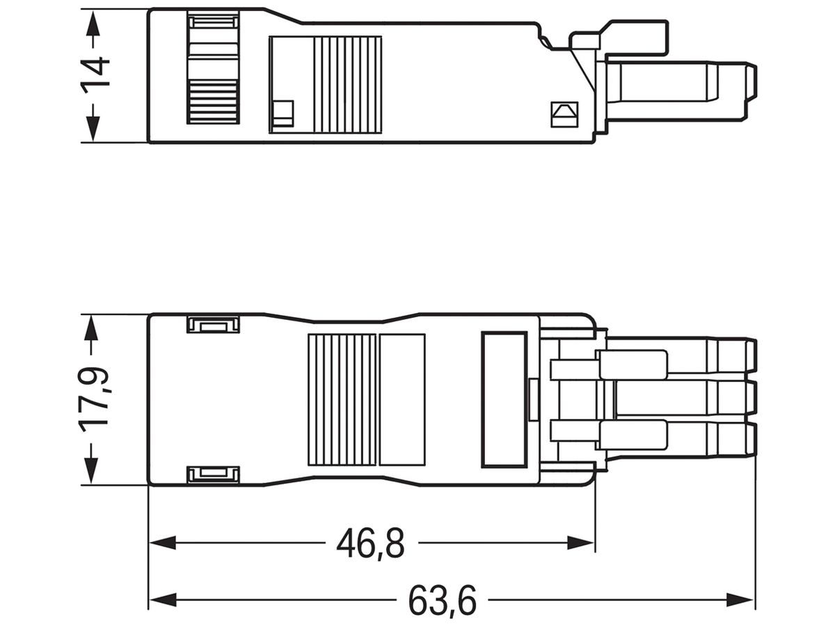 Buchse WINSTA MINI 3L mit Zugentlastungsgehäuse, schwarz