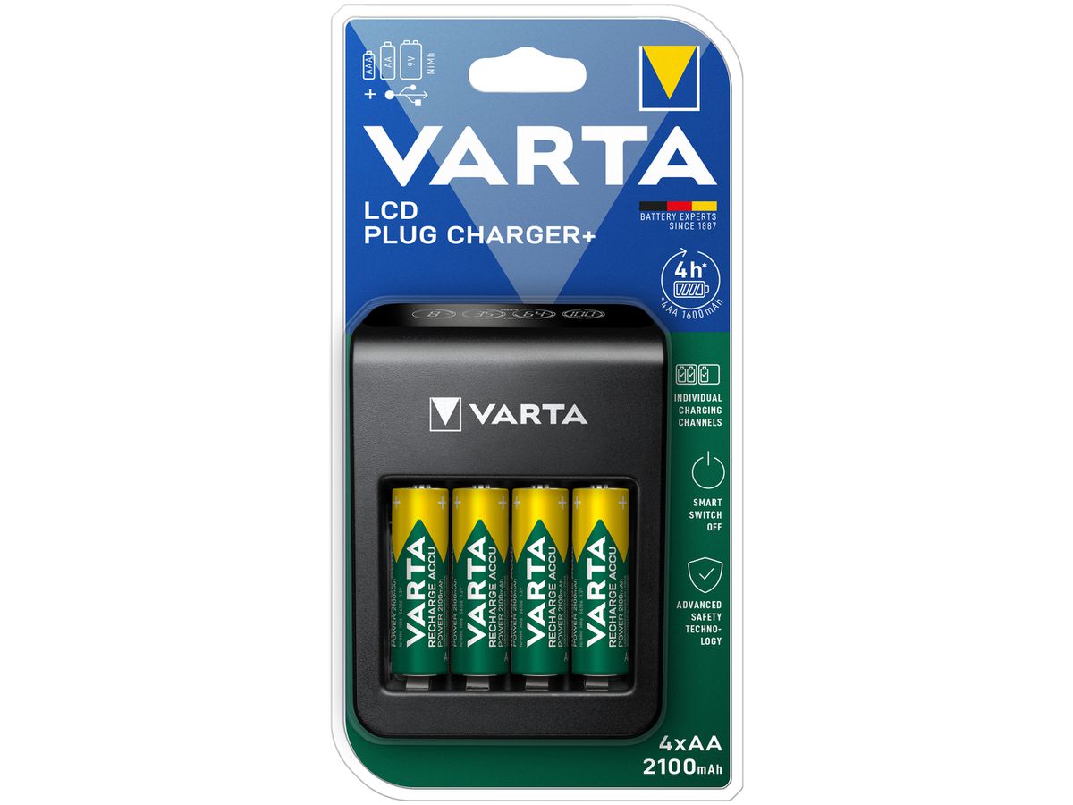 Ladegerät VARTA LCD Plug Charger+ mit 4×AA 56706 2100mAh