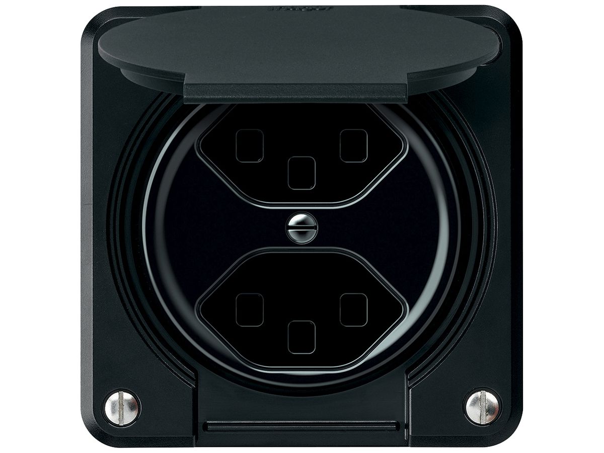UP-Steckdose robusto 2×T23 16A 250V 86×86mm IP21 schwarz