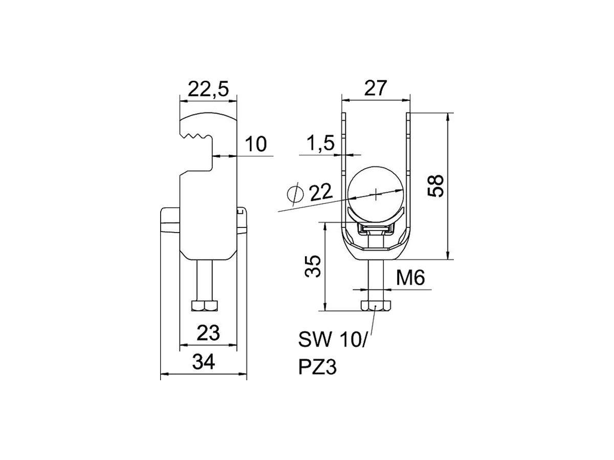 Schnellverleger BET 2056 F-Fuss Kunststoff 16…22mm 1×Kabel Stahl tfZn