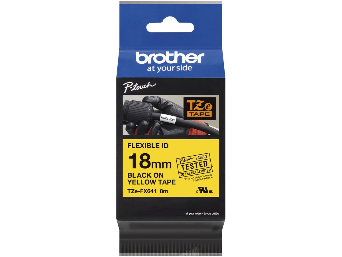 Schriftbandkassette Brother TZe-FX641 18mm×8m, weiss-schwarz