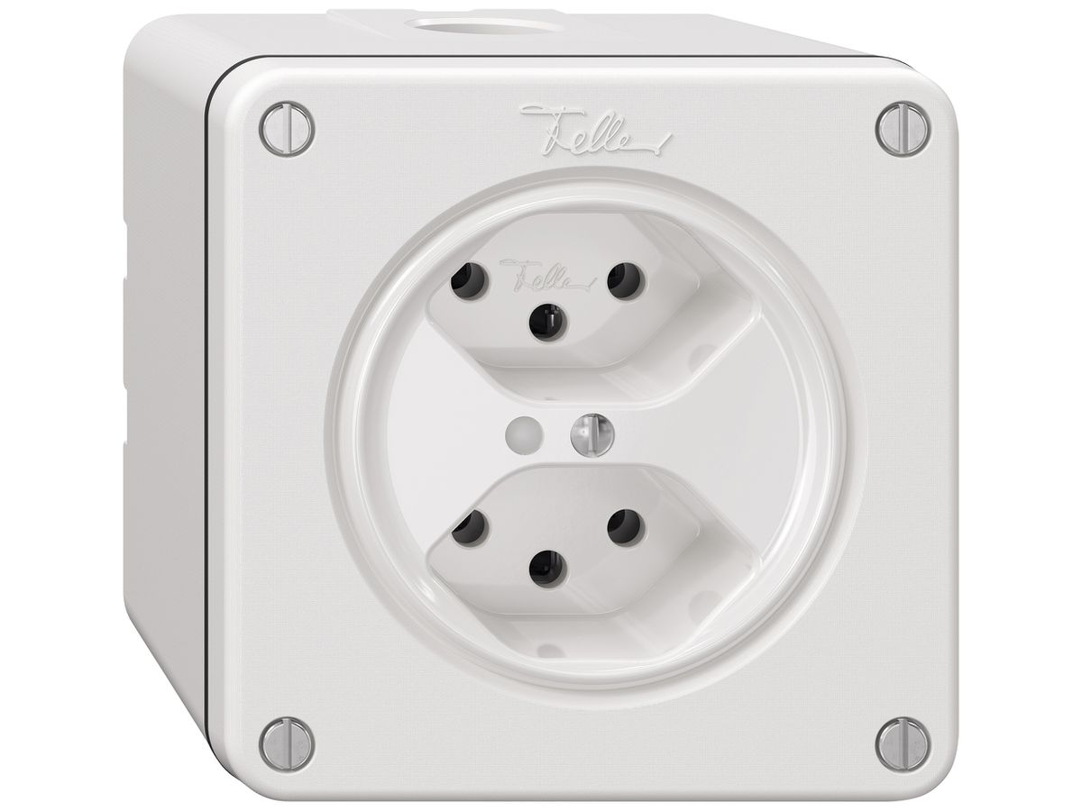 AP-Steckdose NEVO SNAPFIX® 2×T13 10A 250V beleuchtet 87×87×64mm IP21 ws