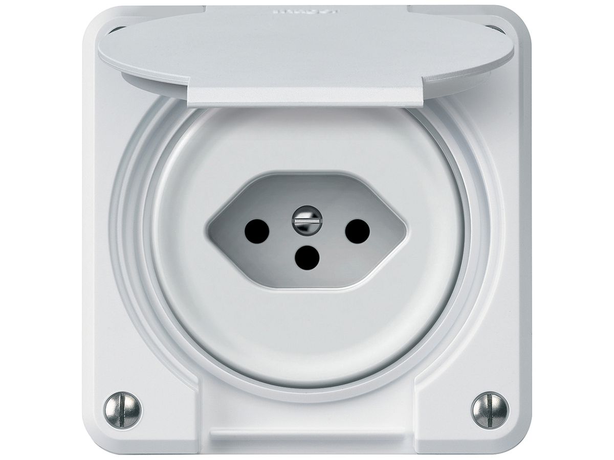 UP-Steckdose robusto 1×T13 10A 250V 86×86mm IP21 weiss