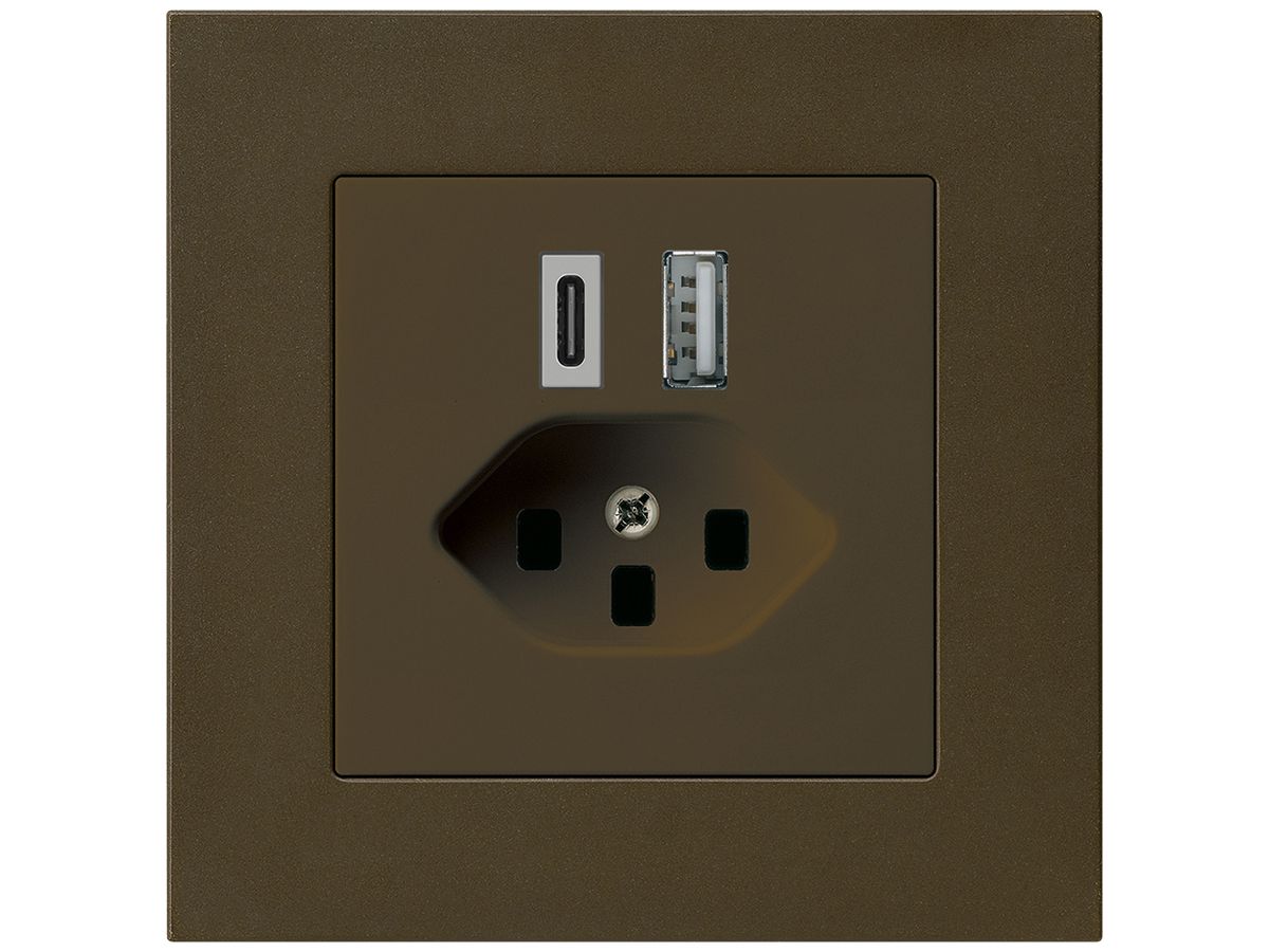 UP-USB-Ladesteckdose kallysto.pro 18W PD 1×Typ A 1×Typ C T23 braun