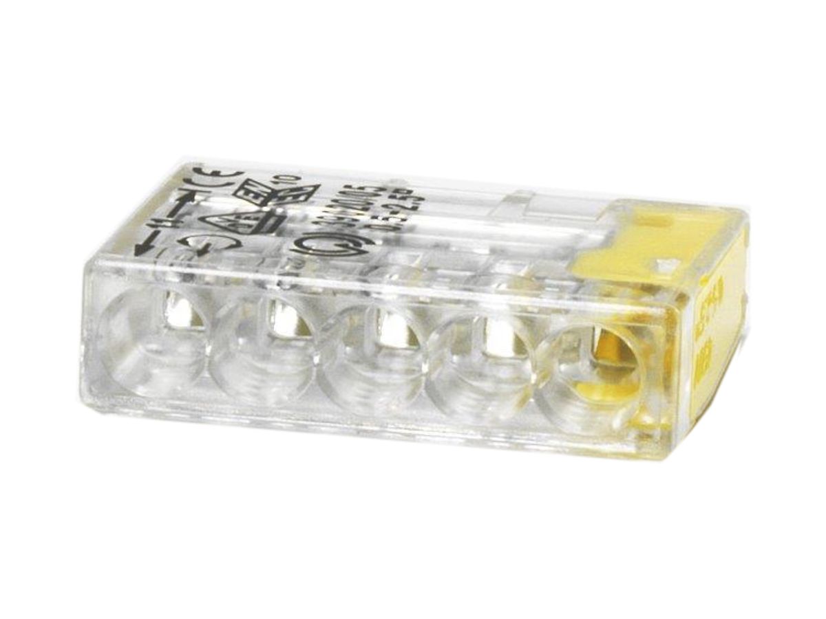 Verbindungsklemme Woertz 5×0.5…2.5mm² 450V, 24A, transparent/gelb