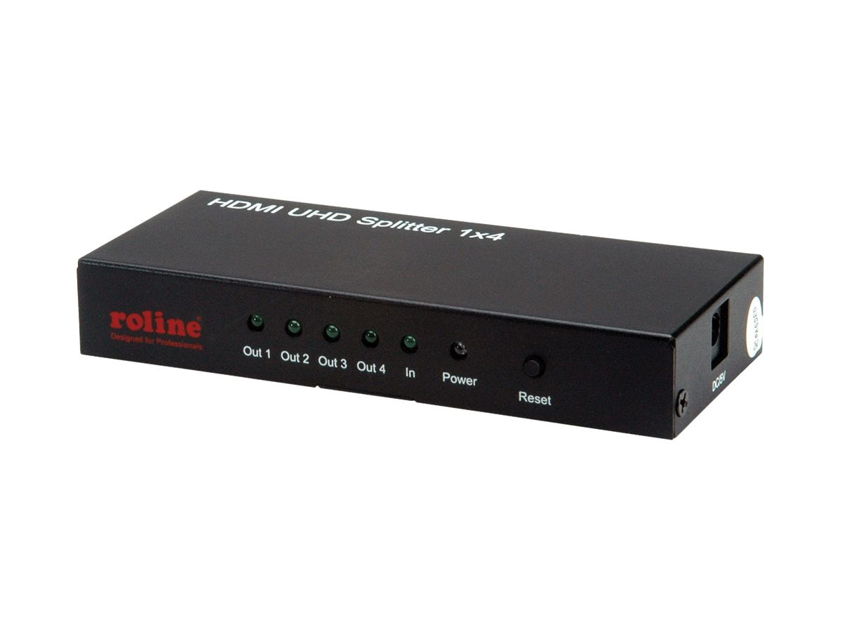 HDMI Splitter ROLINE, 1×IN → 4×OUT, aktiv, 4K@60Hz 3D