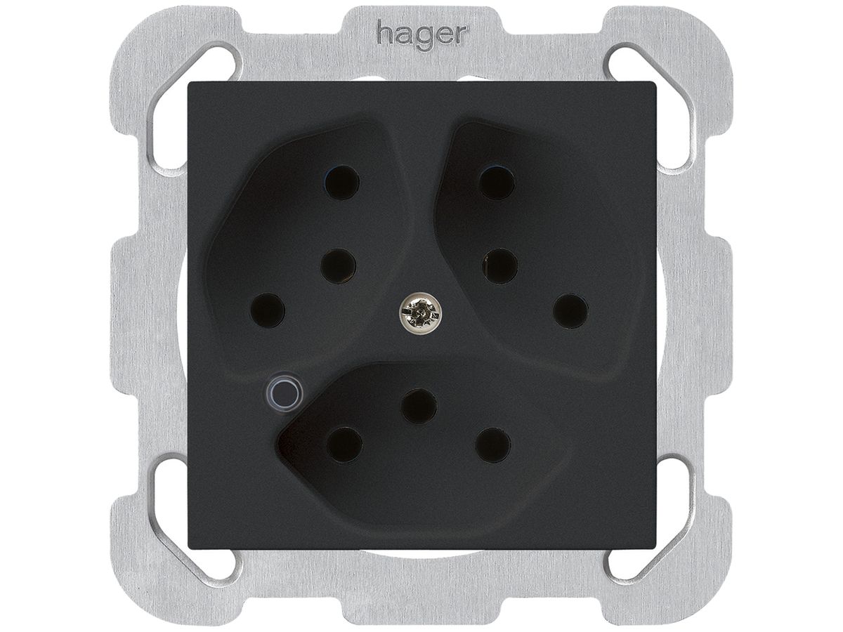 UP-Steckdose Hager kallysto 3×T13 beleuchtet B schwarz