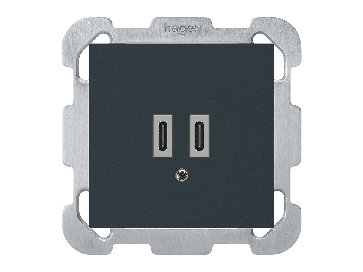 UP-USB-Ladesteckdose Hager kallysto C-C 20W 5V 77×77mm schwarz