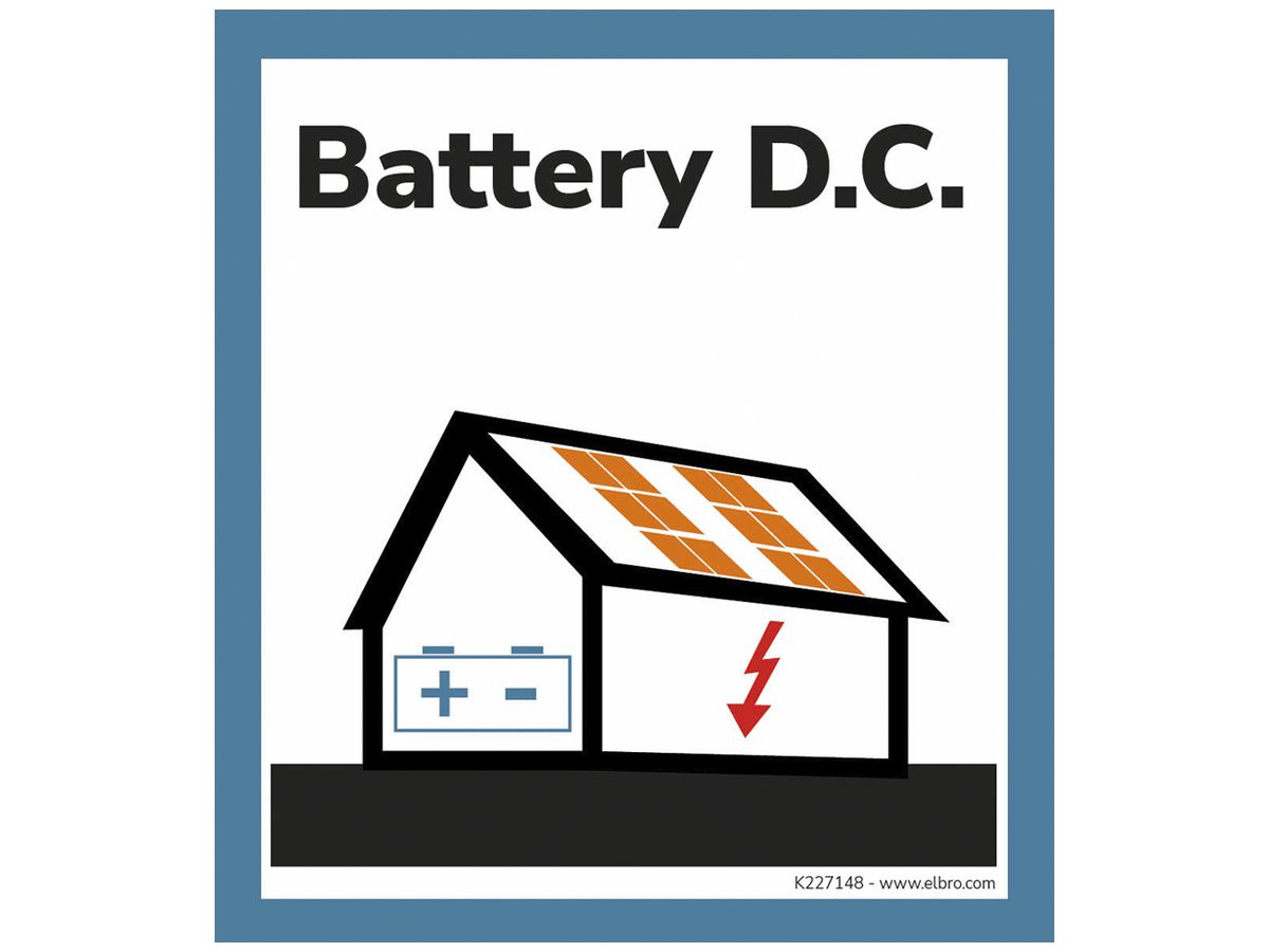 Warnaufkleber ELBRO Battery DC Photovoltaik 90×100mm blau