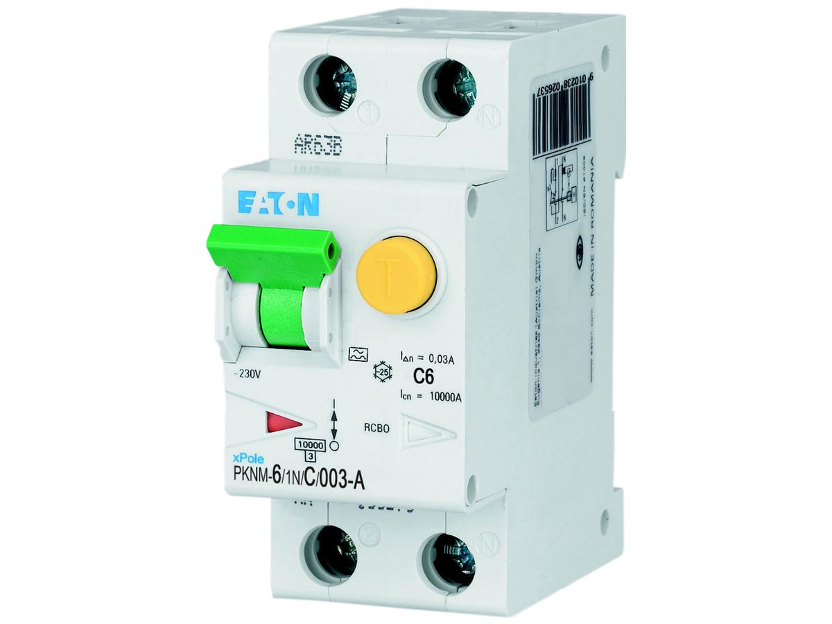 FI/LS-Schalter Eaton PKNM-6/1N/C/003-A-MW 2P 230V C 6A 0.03A 2TE 10kA