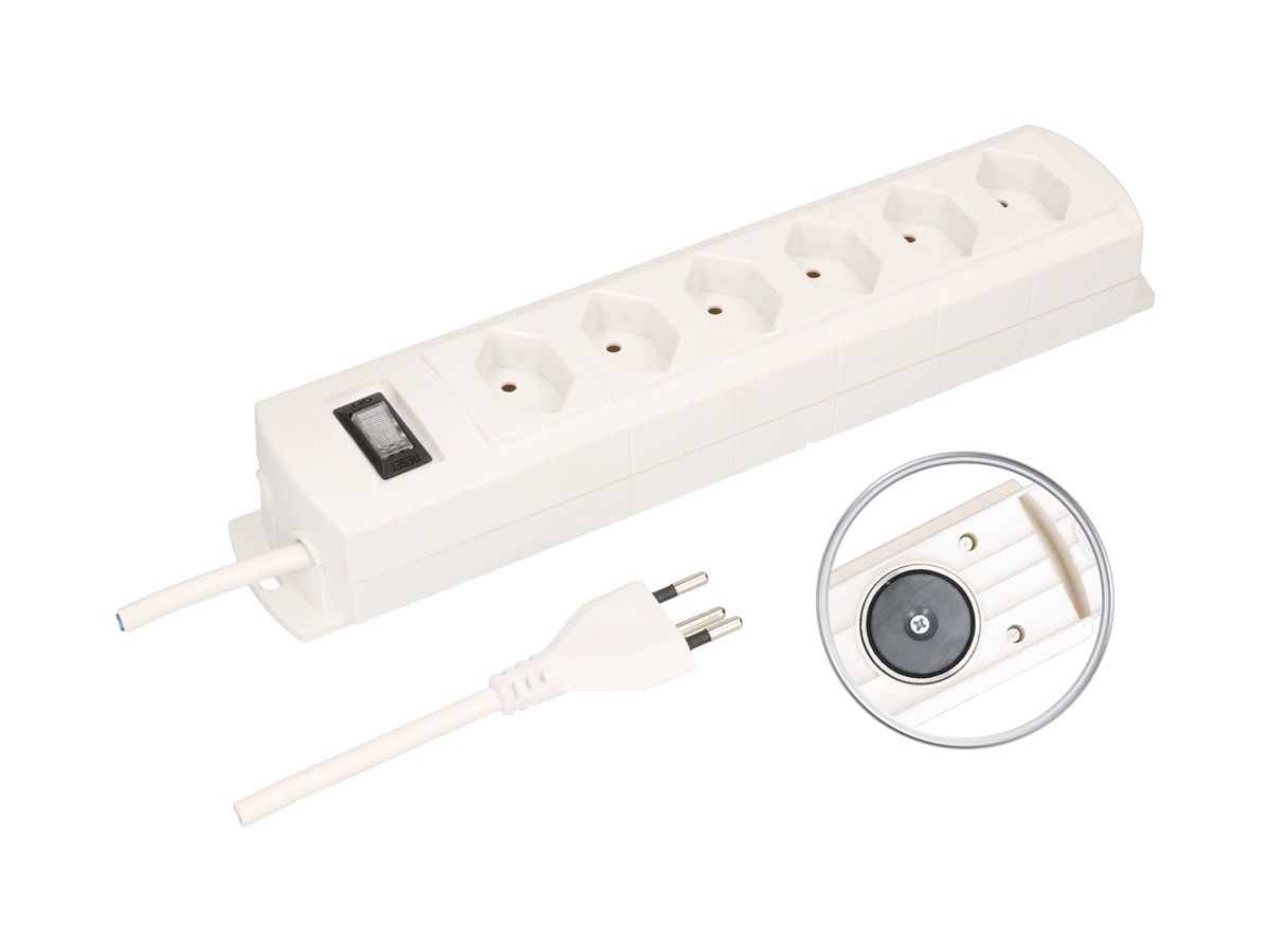 Steckdosenleiste MH 6×T13 Prime-Line Td 3×1mm² 3m weiss Schalter Magnete