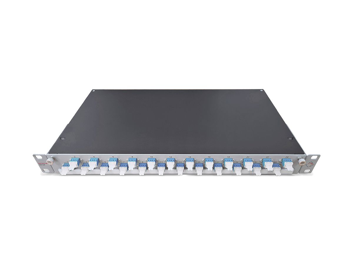 Spleissbox 19" Dätwyler OV-CH 24×LCD/PC blau OS2 versetzt 1HE Silber