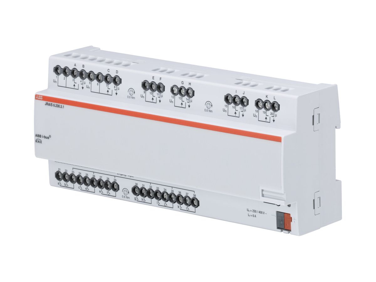 REG-Jalousie-/Rollladenaktor ABB KNX 6-fach 230VAC, mit 12 Binäreingängen