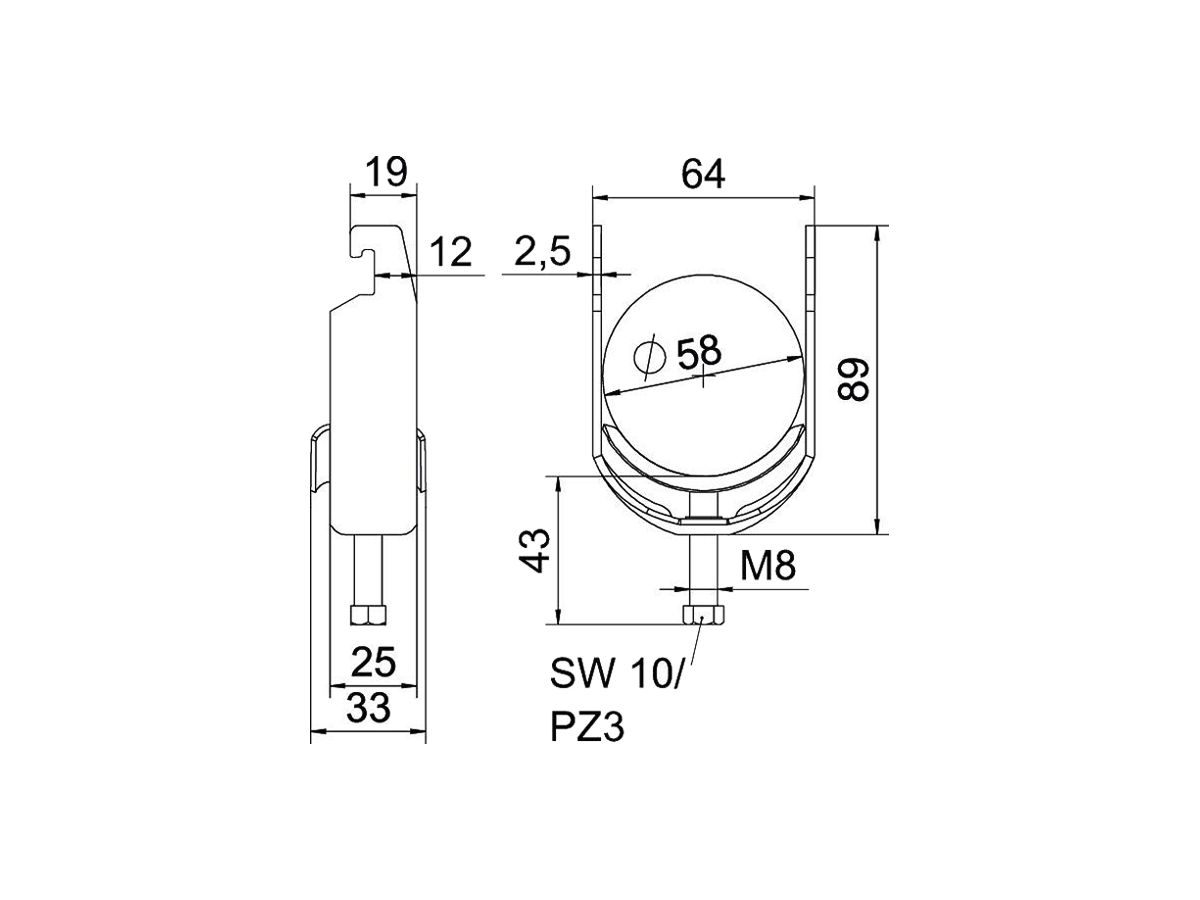 Schnellverleger BET 2056 U-Fuss Metall 52…58mm 1×Kabel A4 1.4571
