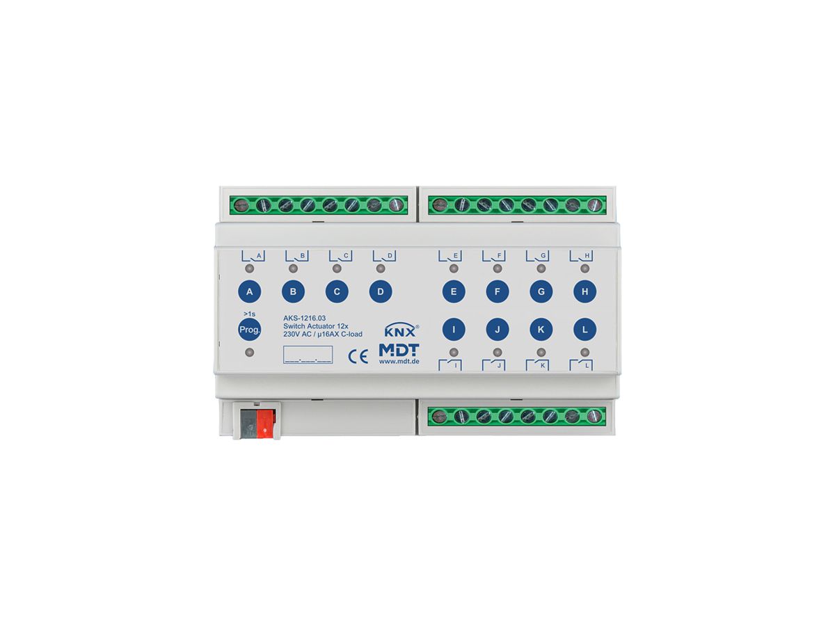 REG-Schaltaktor KNX MDT AKS-1216.03 12-Kan 16A 230VAC 8TE