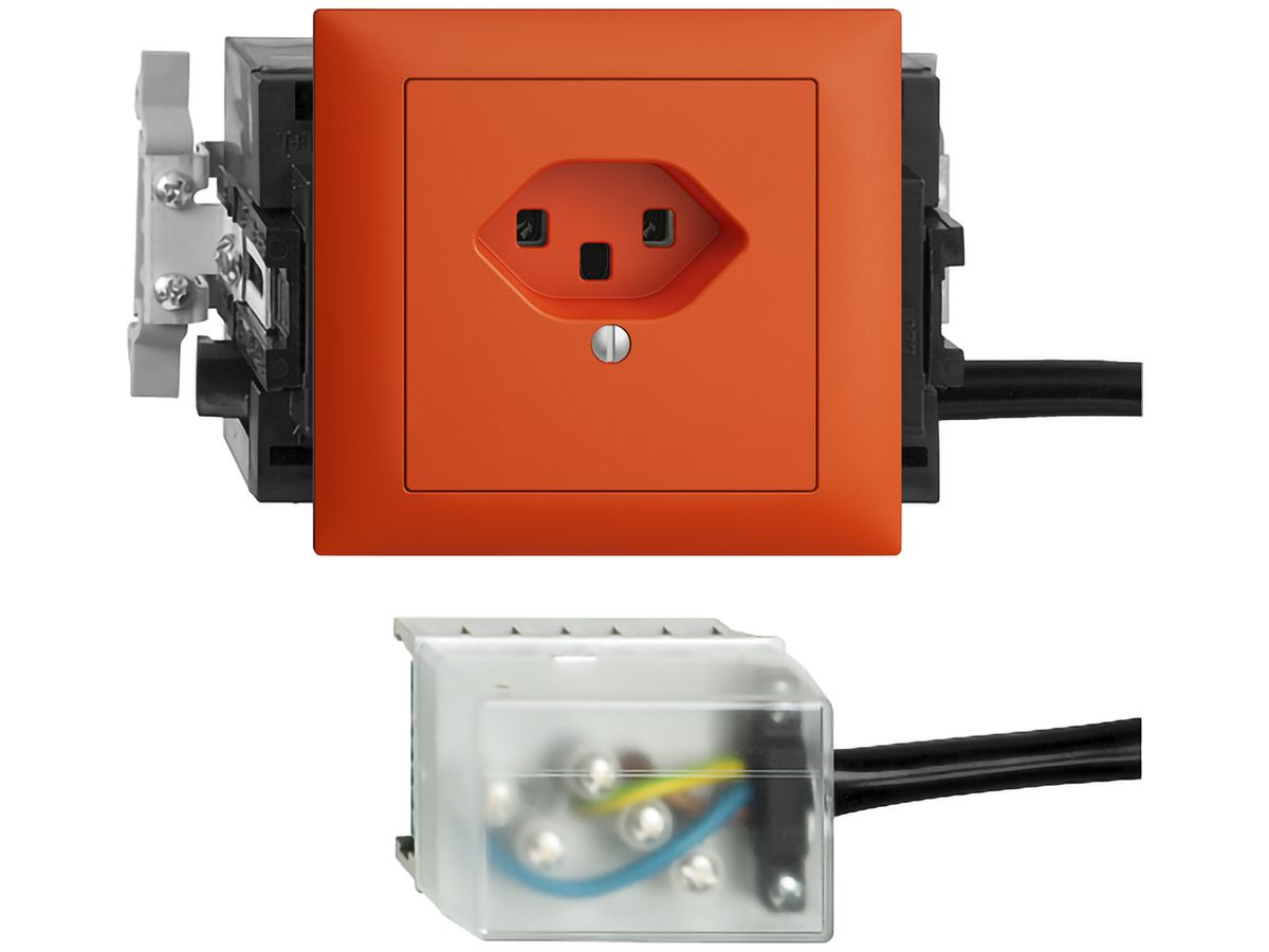 EB-Steckdose EDIZIOdue T23 L1 53mm Snap orange für Flachkabel Powerbus