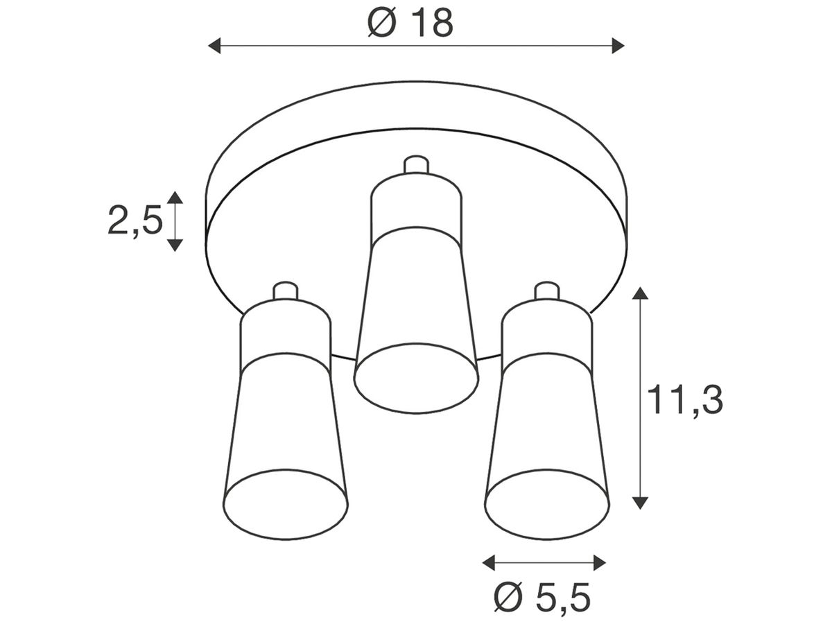 Spot SLV PURI 2.0 Cone CW GU10 3×6W DIM Ø180×113mm schwarz