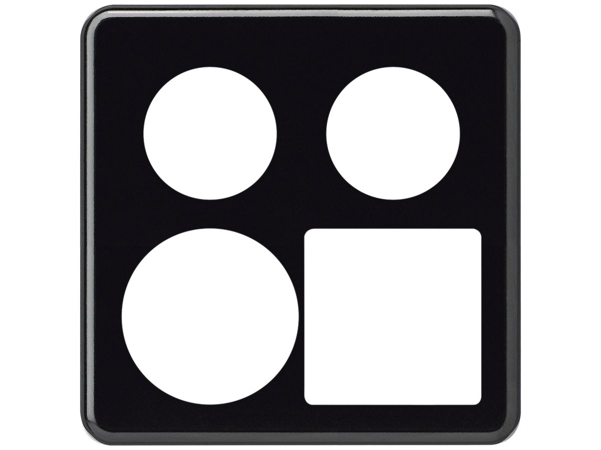 UP-Abdeckplatte basico 2×2 2×Ø43mm+Ø58mm+Ausschnitt 58×58mm schwarz