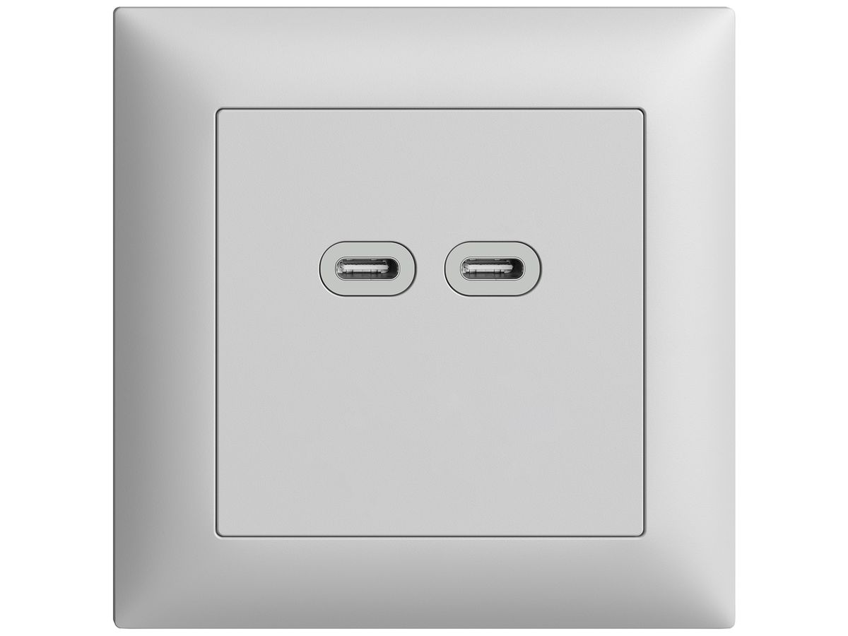 UP-Steckdose USB 18W 2×Typ C Feller EDIZIOdue FMI 230V 3600mA hellgrau