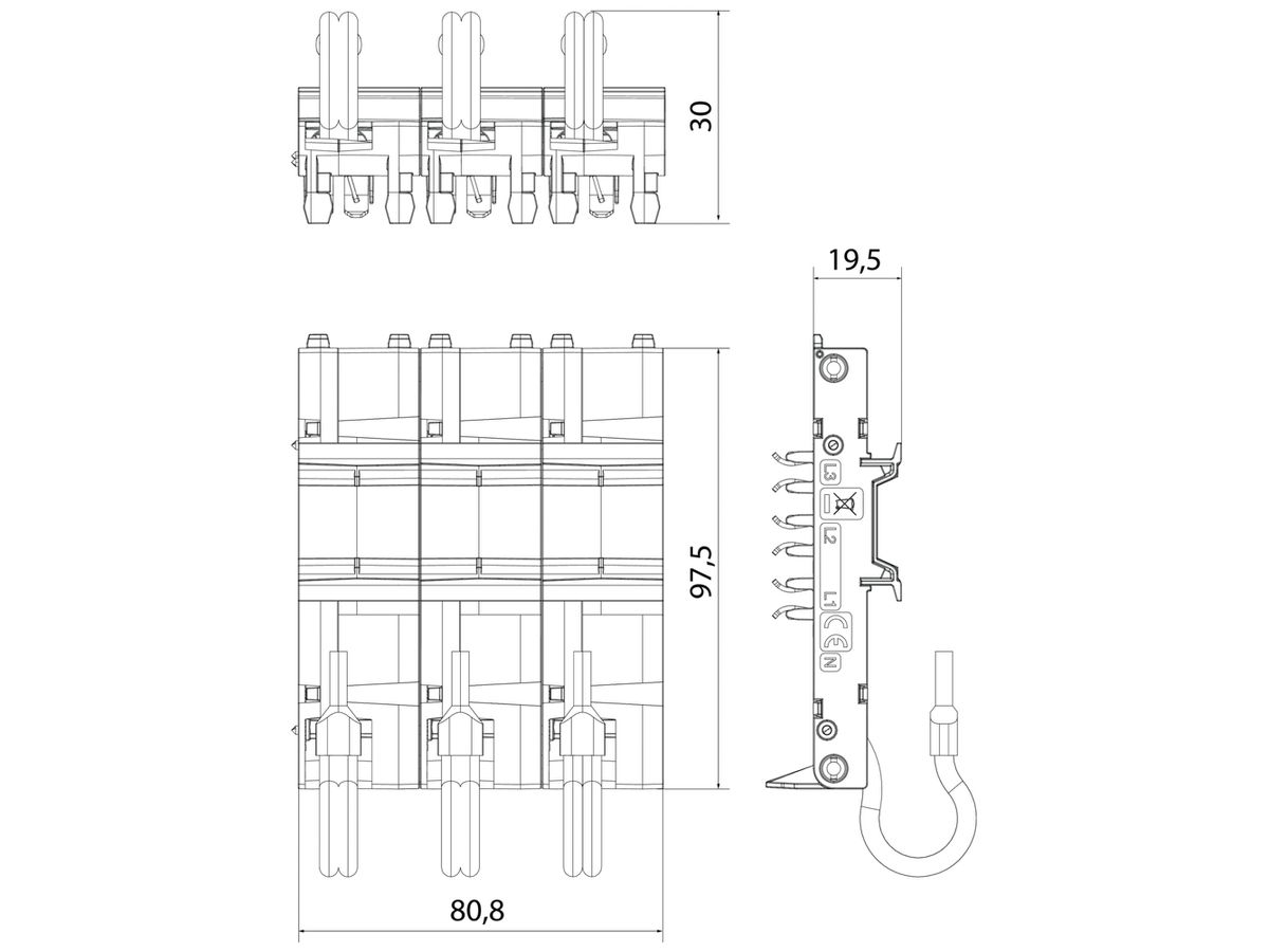 Universaladapter Hager uniway 81mm, 100A, 3P, L1L2L3