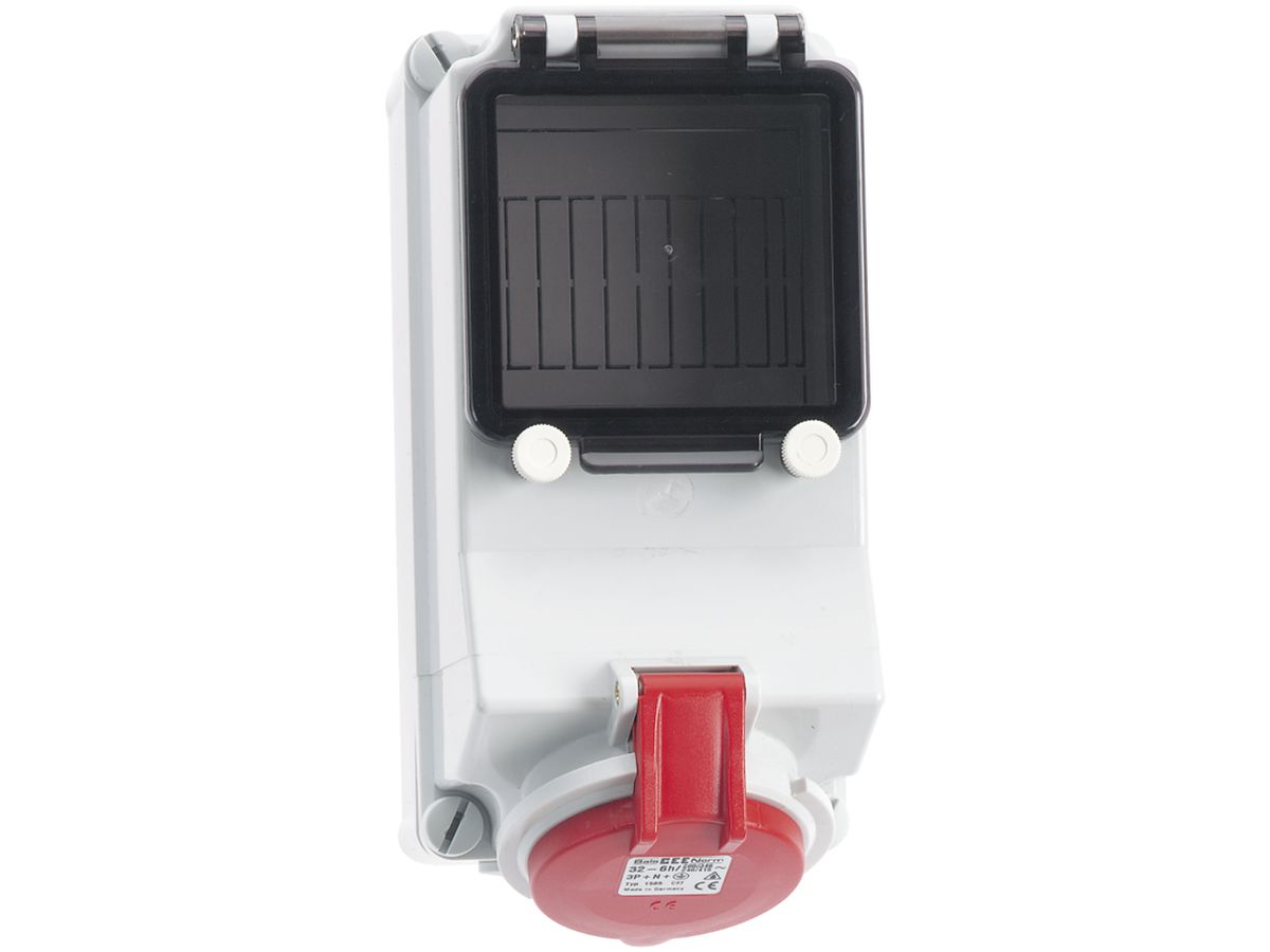AP-Steckdose CEE Bals 5P 32A 400V 6h rot IP44 vernickelt Vert.6TE