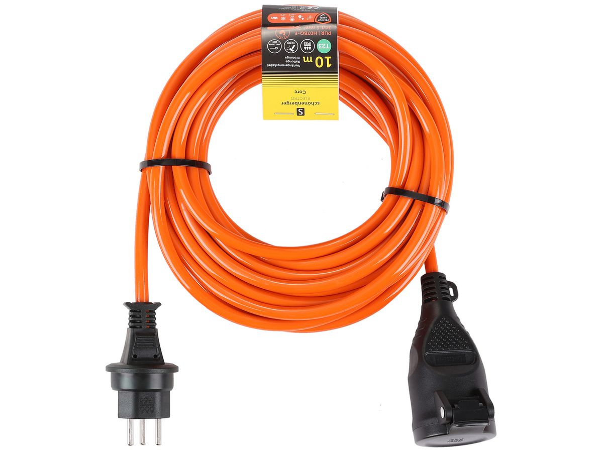 Verlängerungskabel Schönenberger PUR T23/T23 3×1.5mm² 16A IP55 10m orange