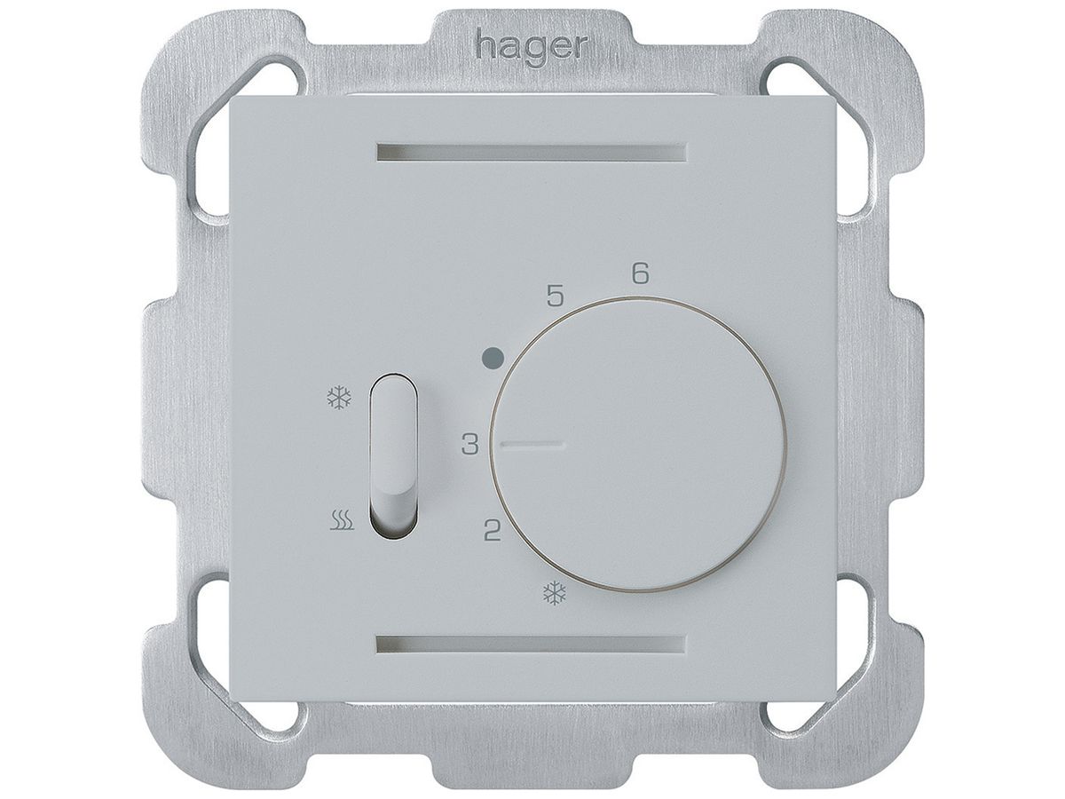 UP-Thermostat Hager kallysto B, mit Schalter Heizen/Kühlen, hellgrau