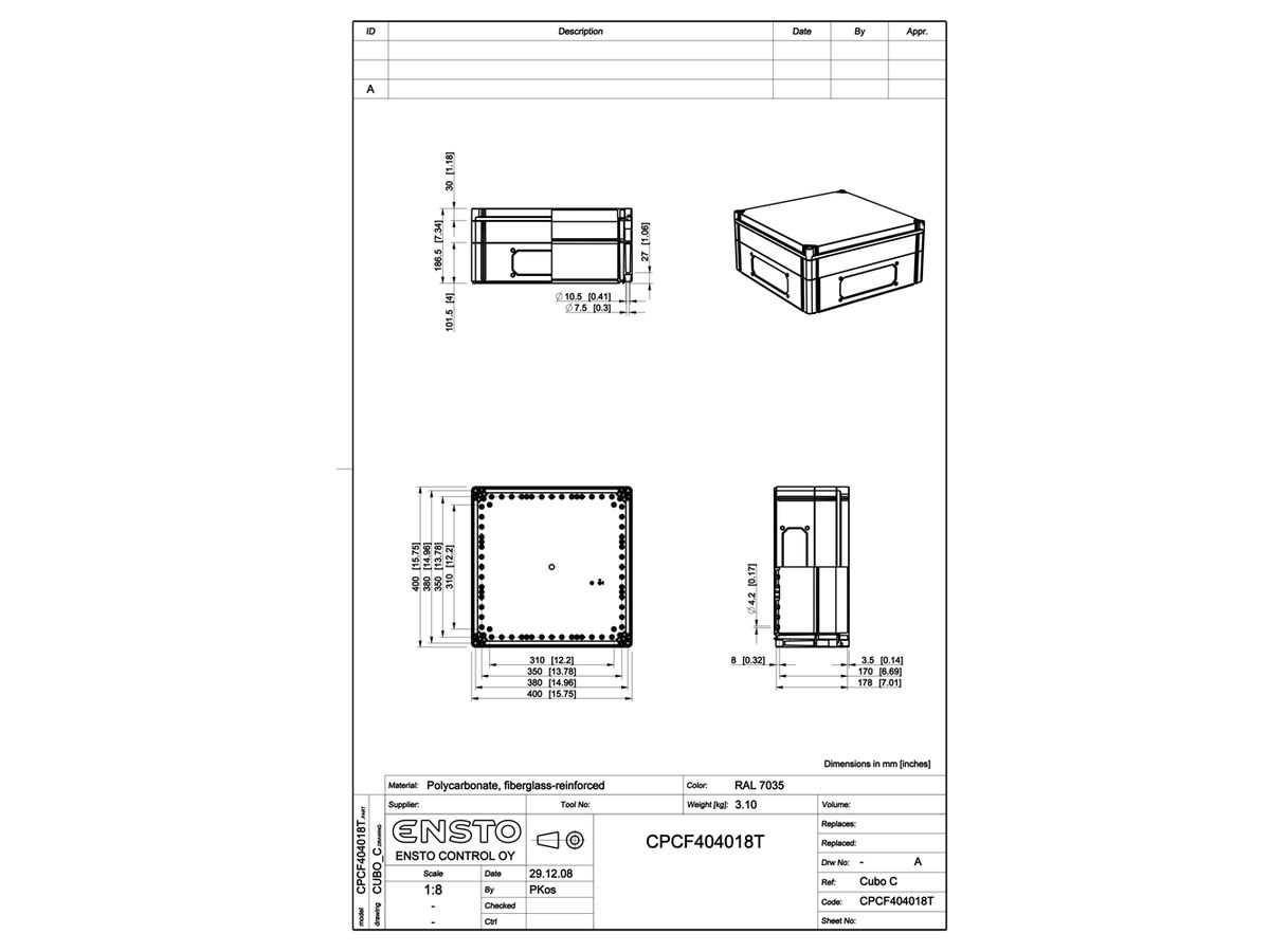 Apparategehäuse RW CUBO C 400×400×180 CPCF OHI CP1H transparent