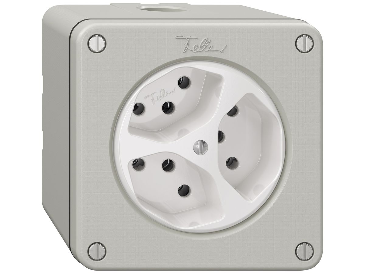AP-Steckdose NEVO SNAPFIX® 3×T13 10A 250V 87×87×64mm IP21 lgu