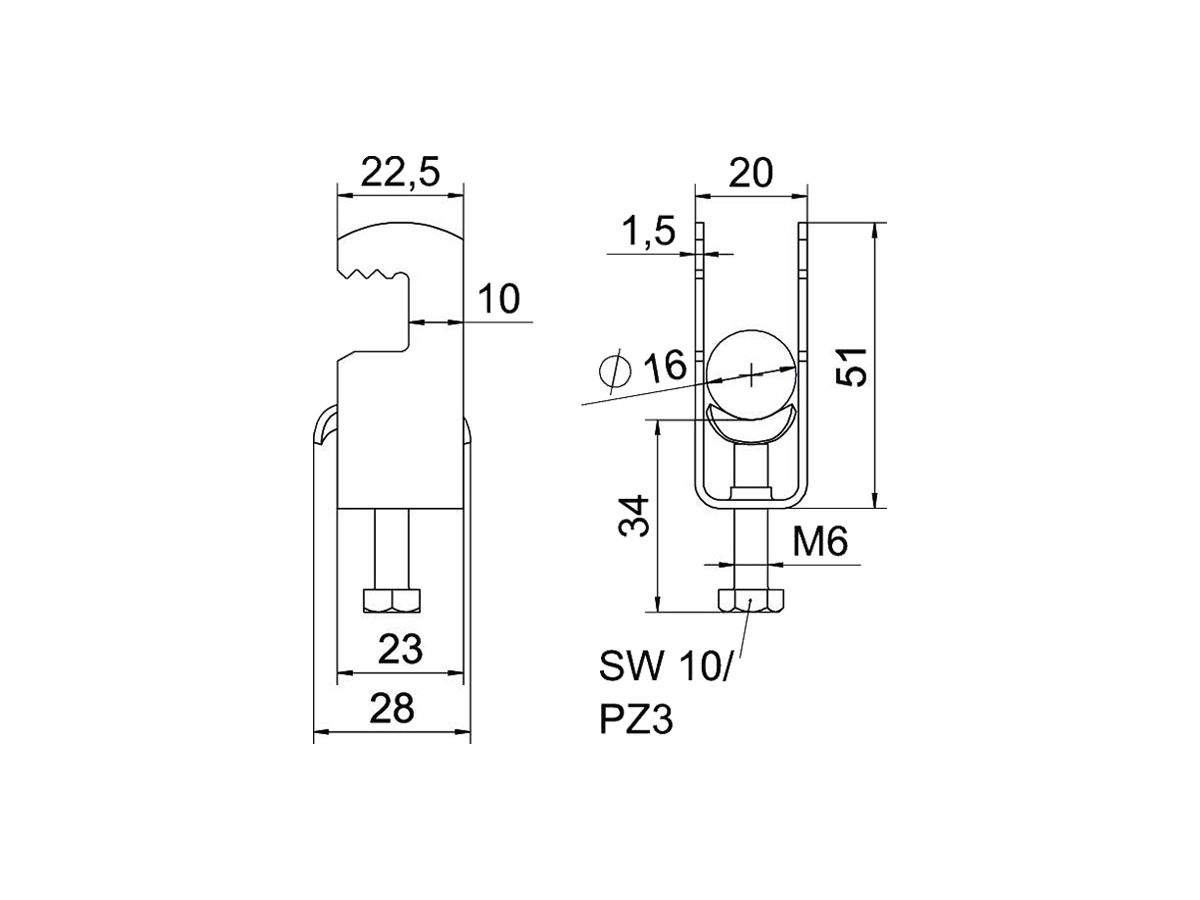 Schnellverleger BET 2056 F-Fuss Metall 12…16mm 1×Kabel Stahl tfZn