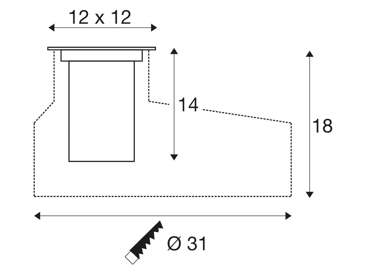 EB-LED-Bodenleuchte SLV DASAR M IP67 6.5W 450lm 830 24° DALI 120×120mm an